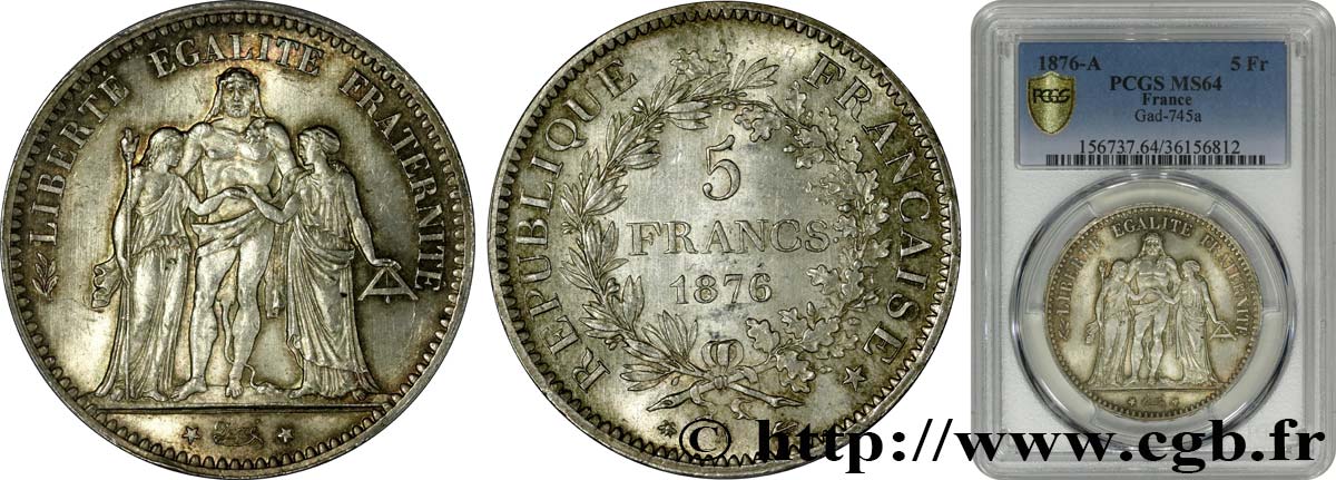 5 francs Hercule 1876 Paris F.334/17 MS64 PCGS
