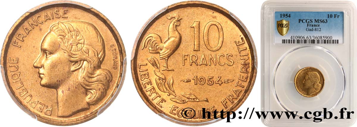 10 francs Guiraud 1954  F.363/10 MS63 PCGS