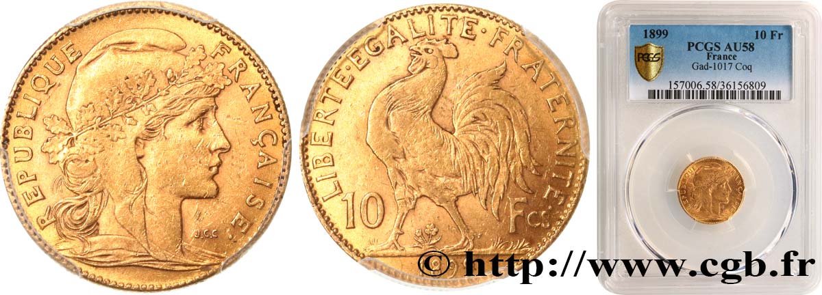 10 francs or Coq 1899 Paris F.509/1 AU58 PCGS