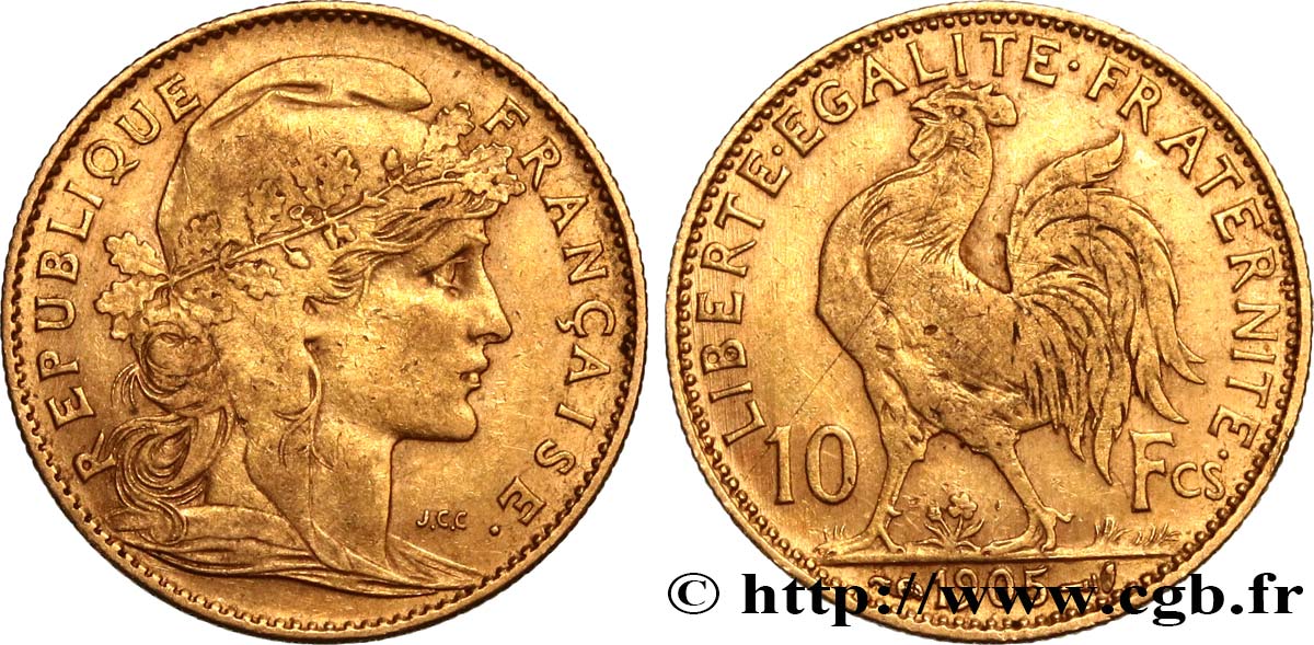 10 francs or Coq 1905 Paris F.509/6 MBC45 