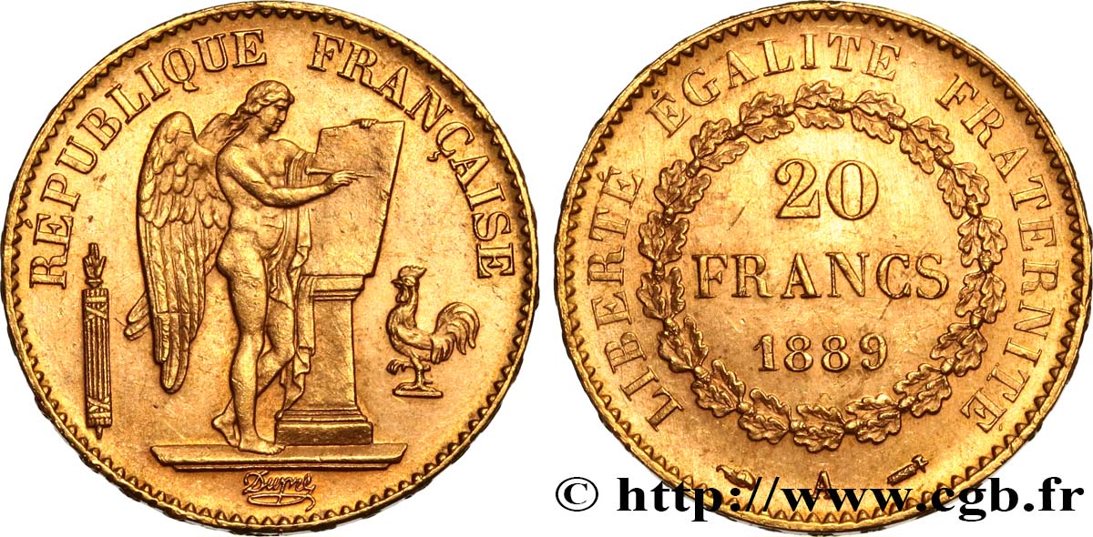 20 francs or Génie, Troisième République 1889 Paris F.533/12 SUP60 