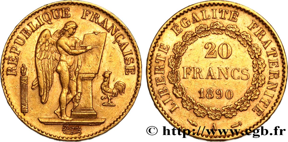 20 francs or Génie, Troisième République 1890 Paris F.533/14 TTB50 