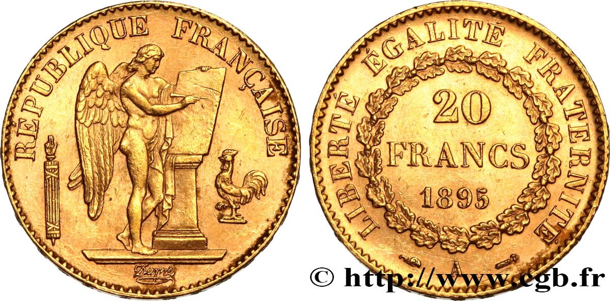 20 francs or Génie, IIIe République 1895 Paris F.533/19 EBC58 