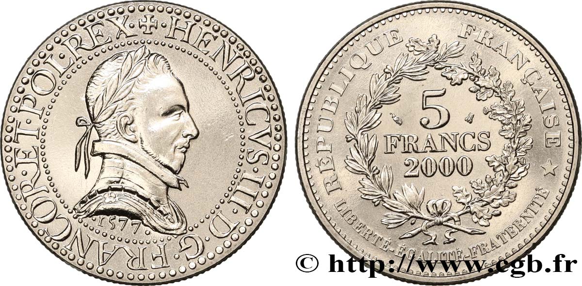 5 francs Franc d’argent de Henri III 2000 Paris F.351/1 MS 