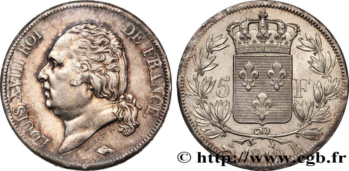 5 francs Louis XVIII, tête nue 1819 Rouen F.309/41 TTB54 