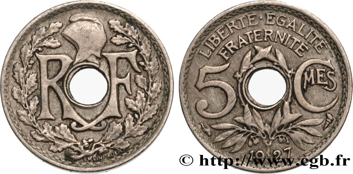 5 centimes Lindauer, petit module 1927  F.122/12 VF25 