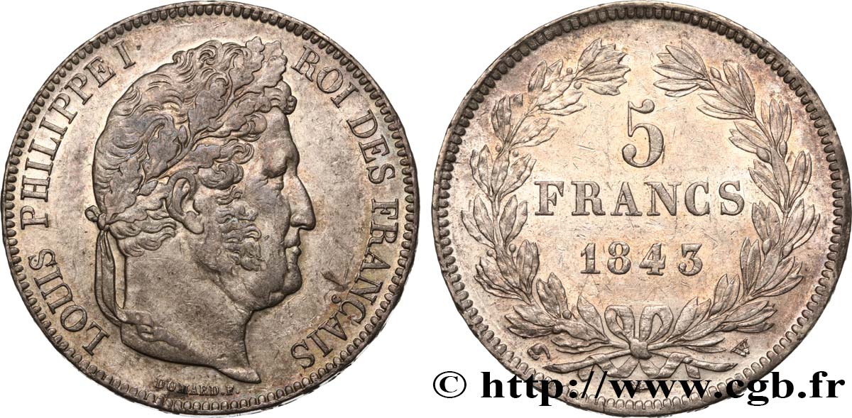 5 francs IIe type Domard 1843 Lille F.324/104 EBC55 