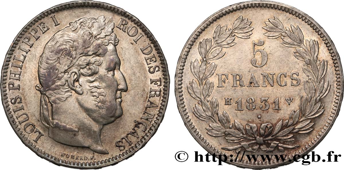 5 francs Ier type Domard, tranche en relief 1831 La Rochelle F.320/5 SPL 