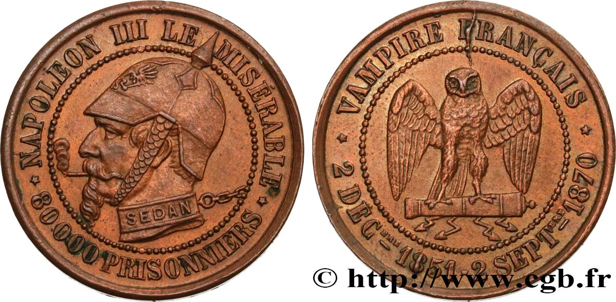 Médaille satirique Cu 27, type A “Éclairs et cigarette” 1870  Schw.A1a  VZ+ 