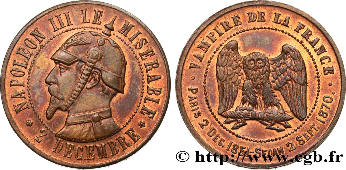 Médaille satirique Cu 32, type C “Chouette monétaire” 1870  Schw.C4b  EBC+ 