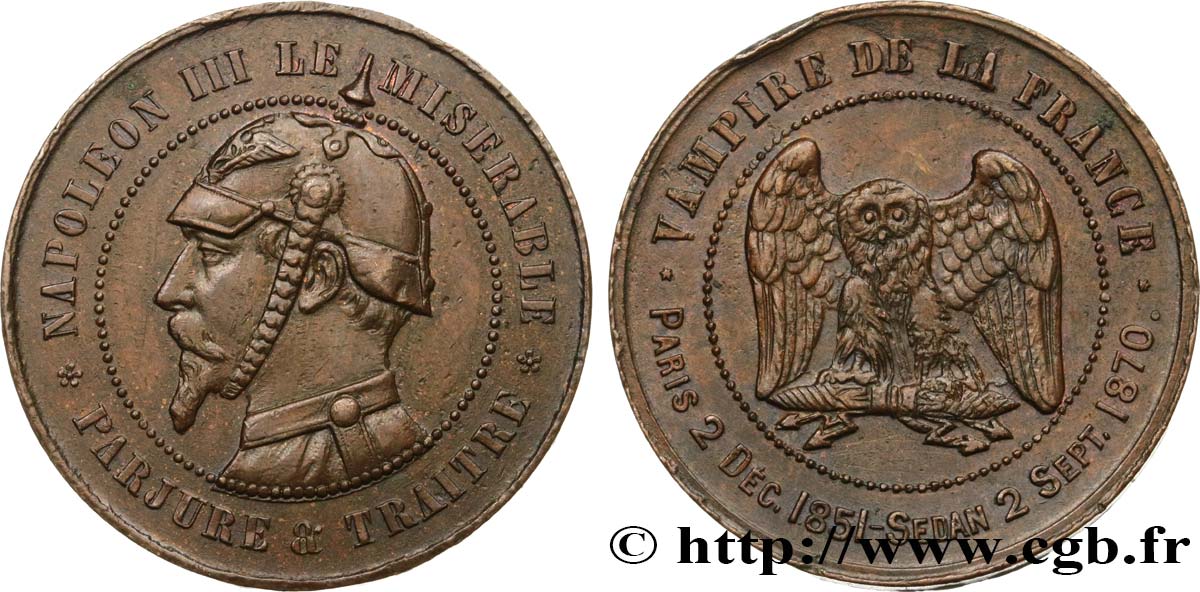 Médaille satirique Cu 32, type C “Chouette monétaire” 1870  Schw.C3b  AU 