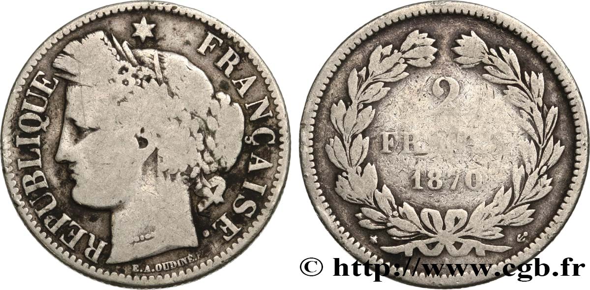 2 francs Cérès, sans légende 1870 Paris F.264/1 B10 