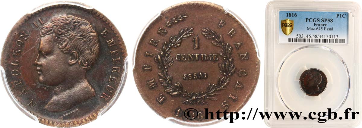 Essai de 1 centime en bronze 1816   VG.2415  EBC58 PCGS