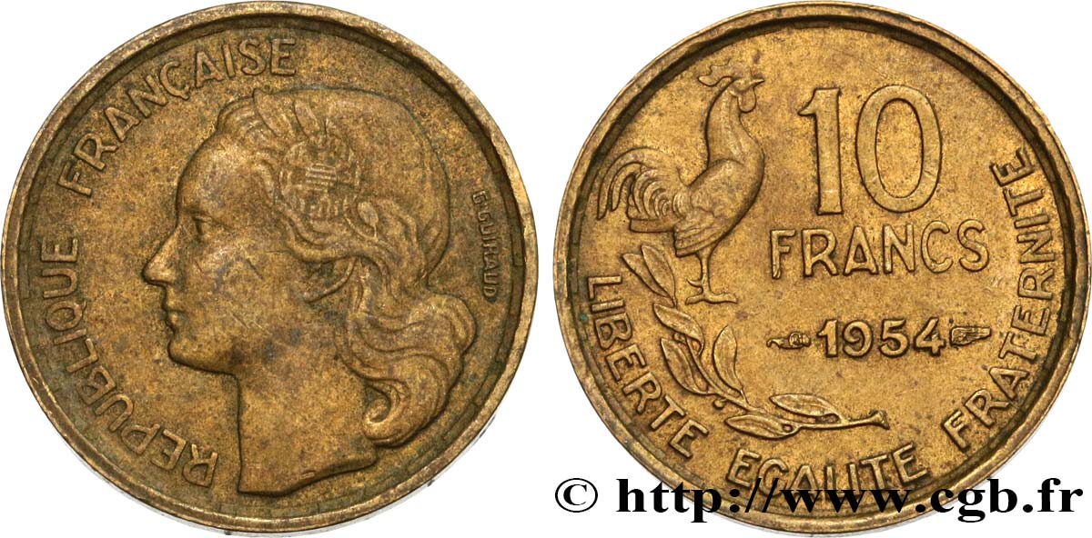 10 francs Guiraud 1954  F.363/10 TB35 