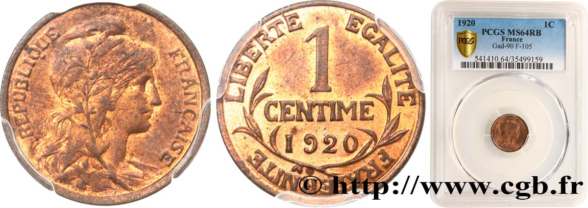 1 centime Daniel-Dupuis 1920  F.105/19 fST64 PCGS