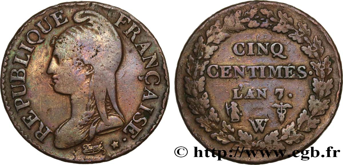 Cinq centimes Dupré, grand module 1799 Lille F.115/73 TB35 