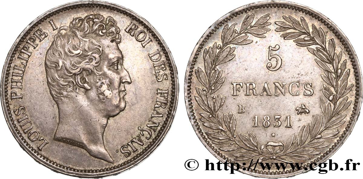 5 francs type Tiolier avec le I, tranche en relief 1831 Rouen F.316/3 VZ58 