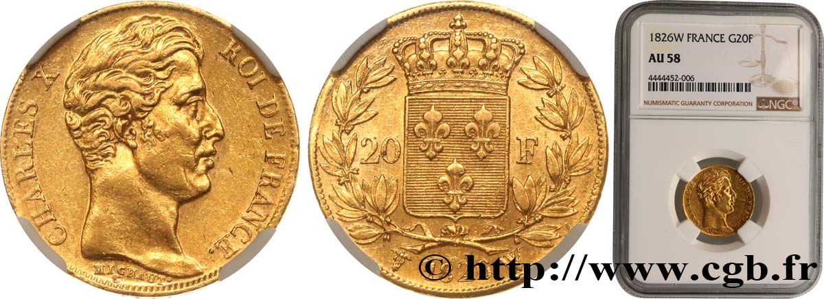 20 francs or Charles X 1826 Lille F.520/5 EBC58 NGC