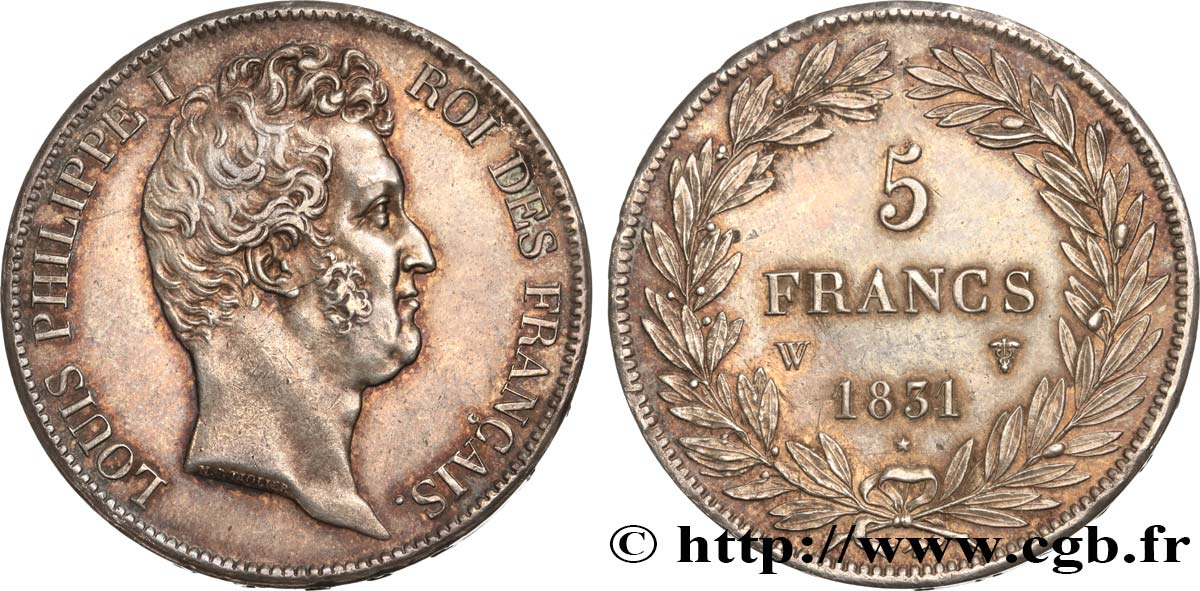 5 francs type Tiolier avec le I, tranche en creux 1831 Lille F.315/27 VZ57 