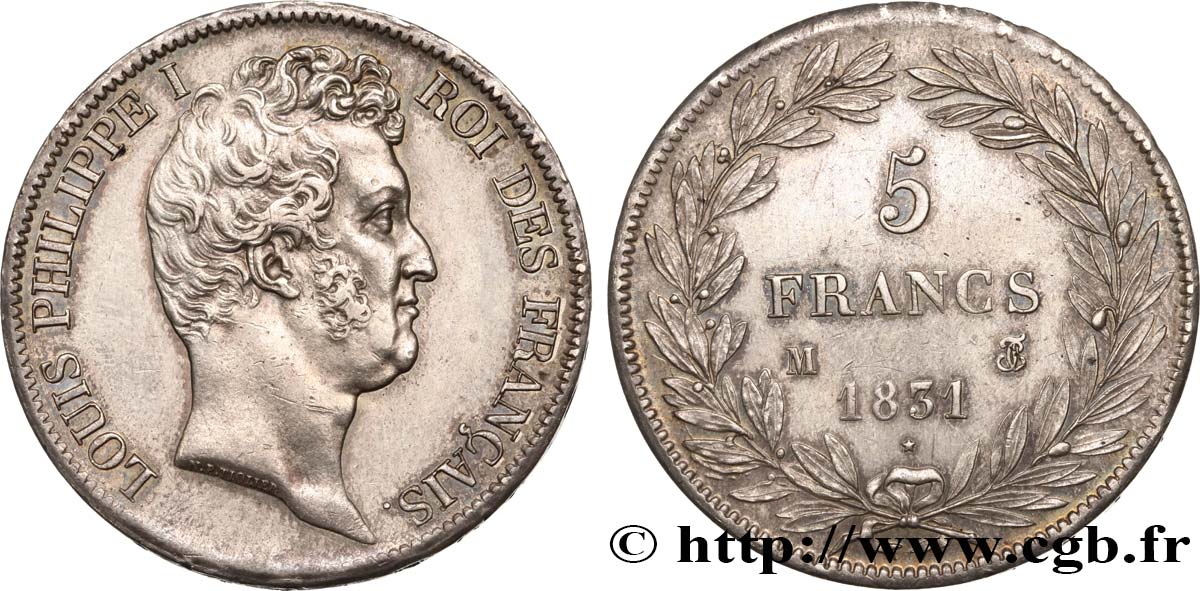 5 francs type Tiolier avec le I, tranche en creux 1831 Toulouse F.315/22 AU56 