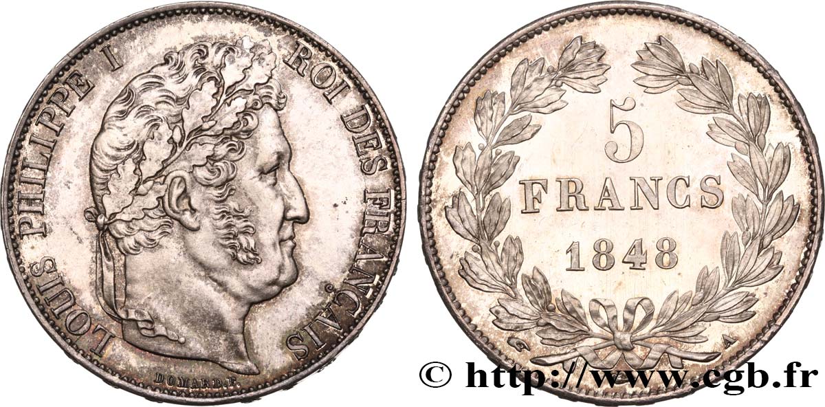 5 francs, IIIe type Domard 1848 Paris F.325/17 SUP62 