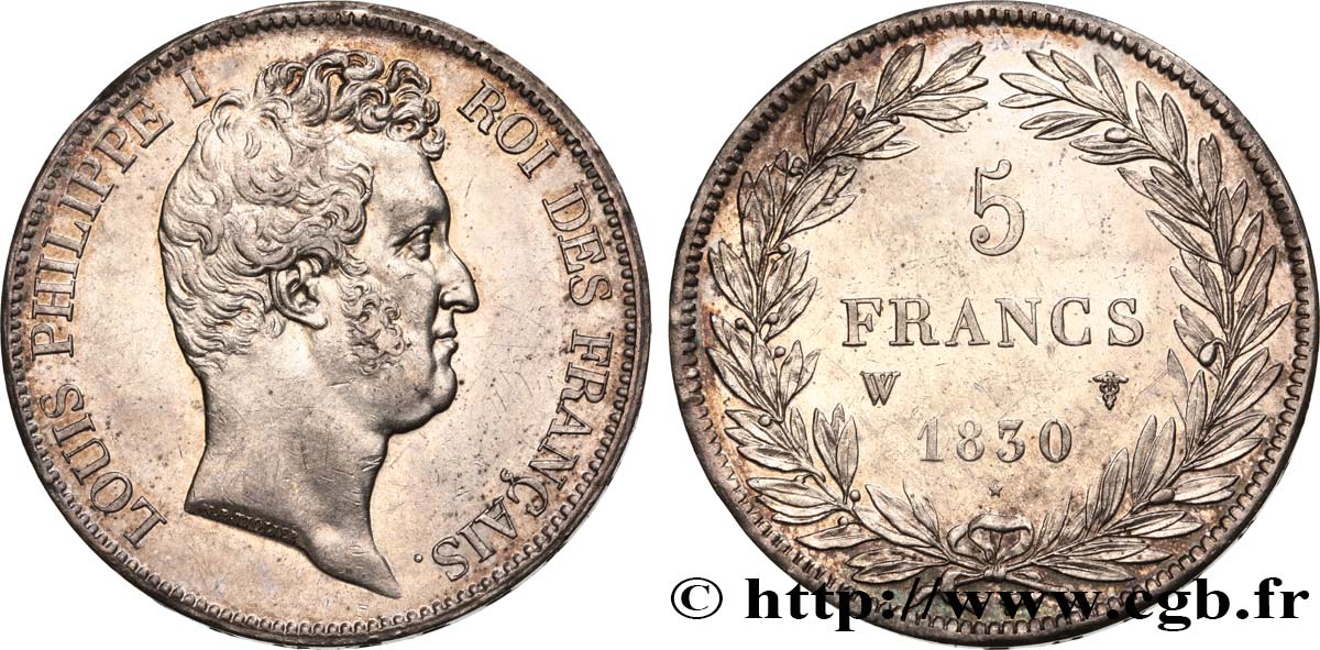 5 francs type Tiolier avec le I, tranche en creux 1830 Lille F.315/13 EBC59 