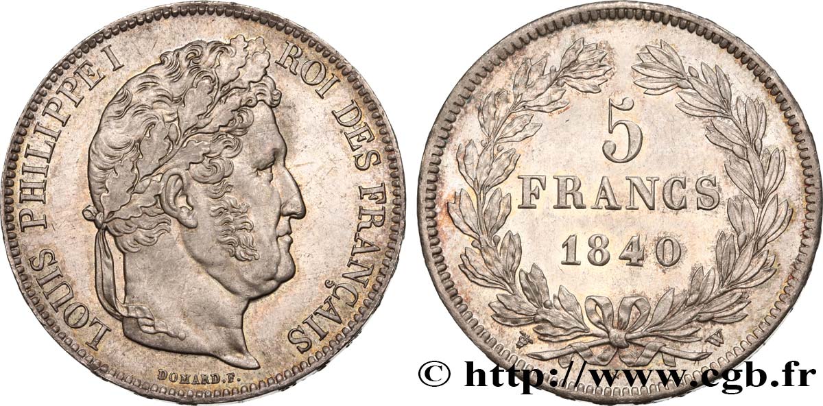 5 francs, IIe type Domard 1840 Lille F.324/88 MS62 
