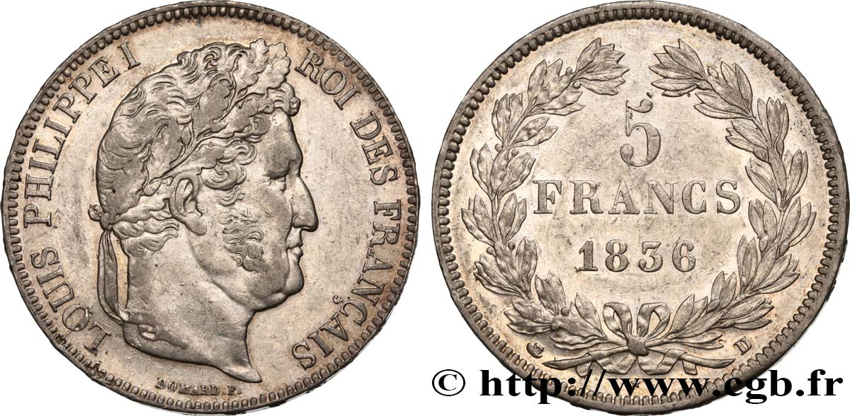 5 francs IIe type Domard 1836 Lyon F.324/56 SS50 
