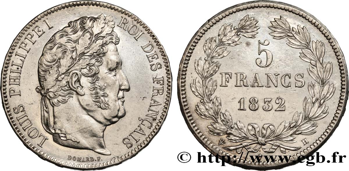 5 francs IIe type Domard 1832 La Rochelle F.324/5 SPL60 