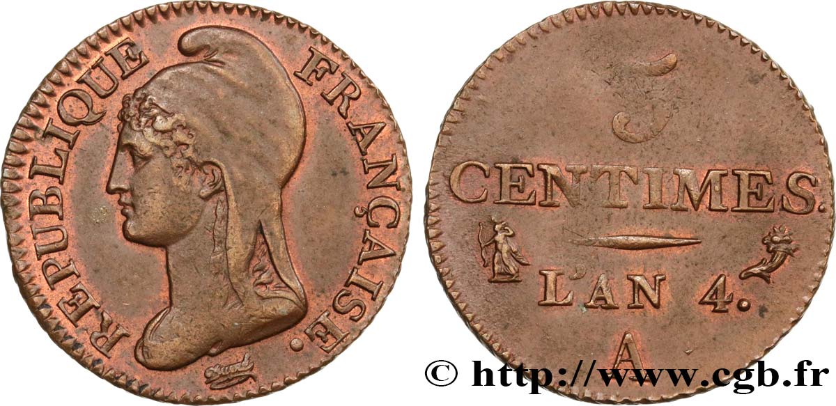 5 centimes Dupré, petit module 1796 Paris F.113/1 EBC58 