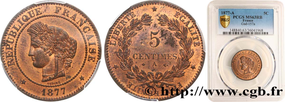 5 centimes Cérès 1877 Paris F.118/15 MS63 PCGS