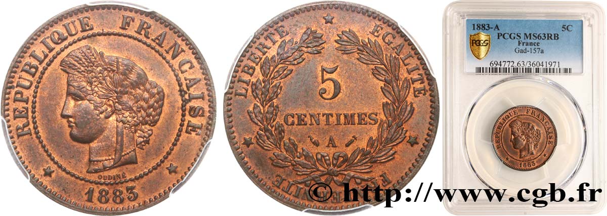 5 centimes Cérès 1883 Paris F.118/24 SPL63 PCGS