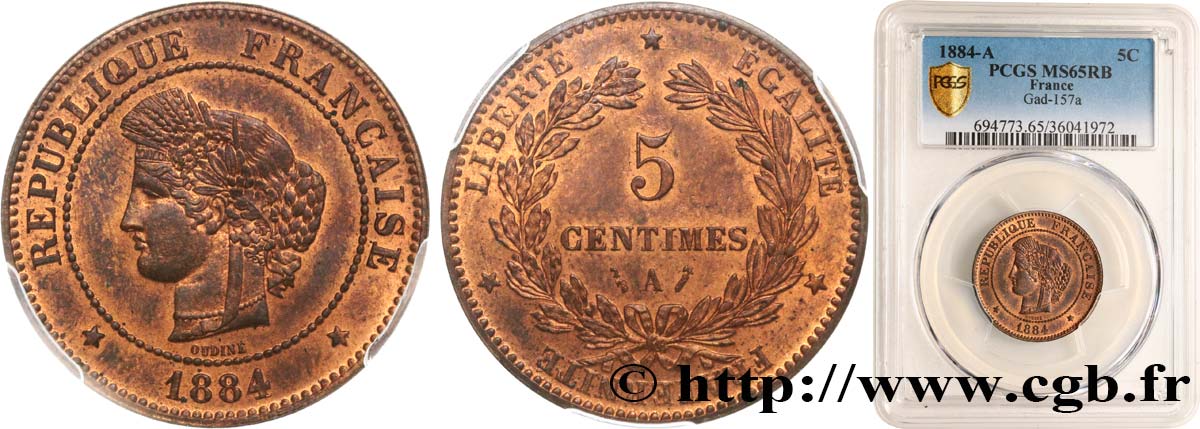 5 centimes Cérès 1884 Paris F.118/26 ST65 PCGS