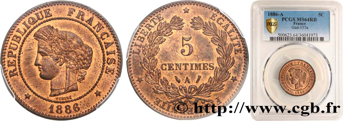5 centimes Cérès 1886 Paris F.118/28 MS64 PCGS