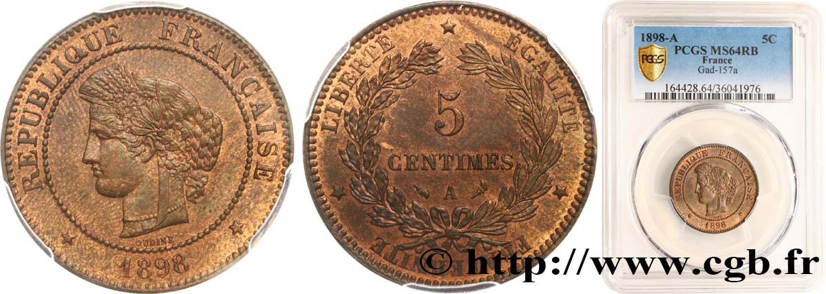 5 centimes Cérès 1898 Paris F.118/41 SPL64 PCGS