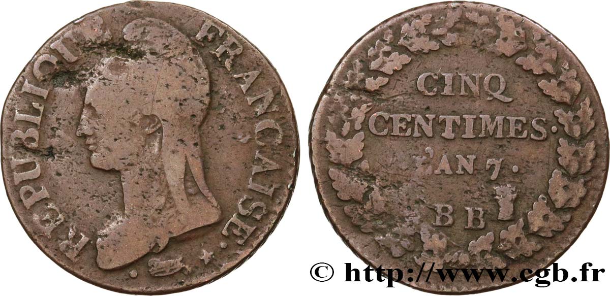 Cinq centimes Dupré, grand module 1799 Strasbourg F.115/58 BC 