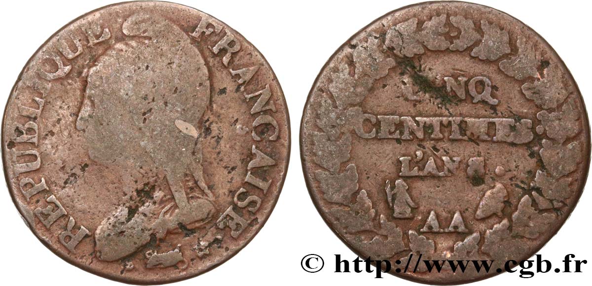 Cinq centimes Dupré, grand module 1800 Metz F.115/106 B 