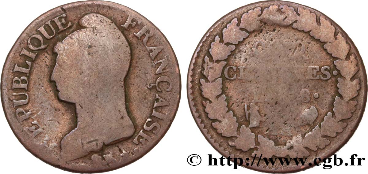 Cinq centimes Dupré, grand module 1800 Metz F.115/102 G6 