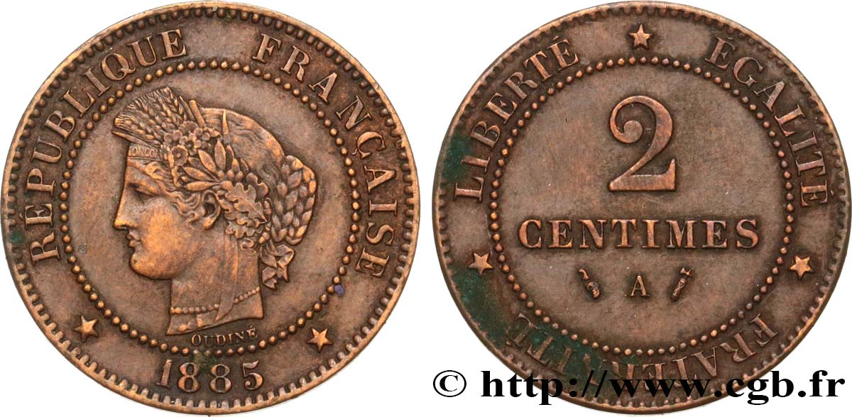 2 centimes Cérès 1885 Paris F.109/10 MBC45 