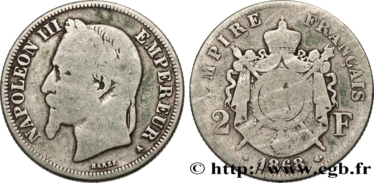 2 francs Napoléon III, tête laurée 1868 Paris F.263/8 RC8 