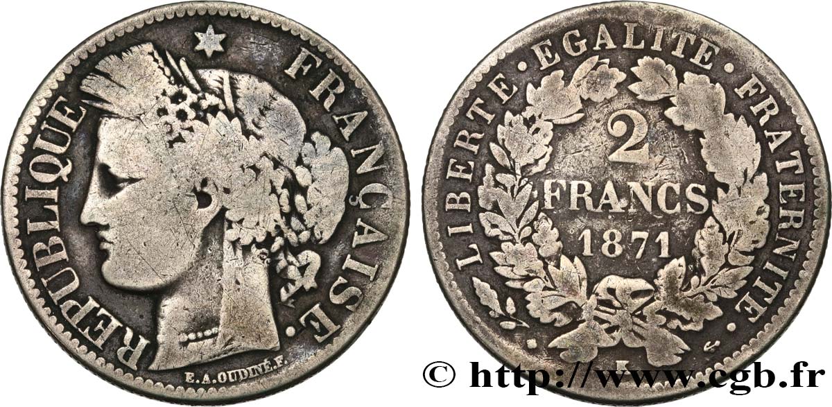 2 francs Cérès, avec légende 1871 Bordeaux F.265/7 B12 