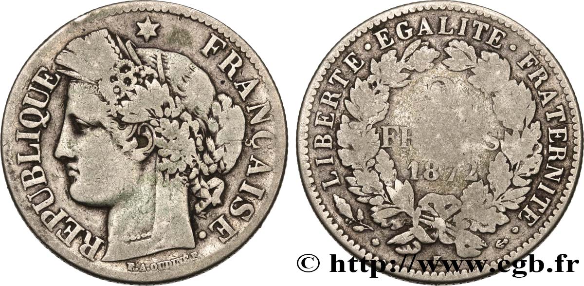 2 francs Cérès, avec légende 1872 Bordeaux F.265/9 S20 
