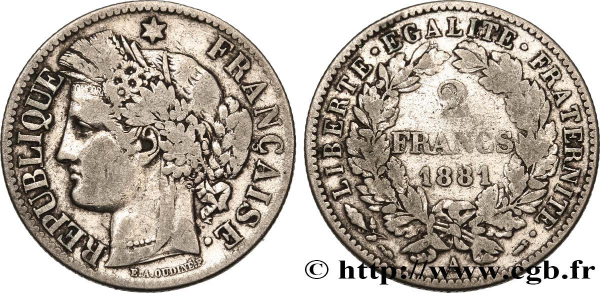 2 francs Cérès, avec légende 1881 Paris F.265/12 BC25 