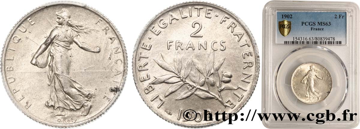 2 francs Semeuse 1902  F.266/7 fST63 PCGS