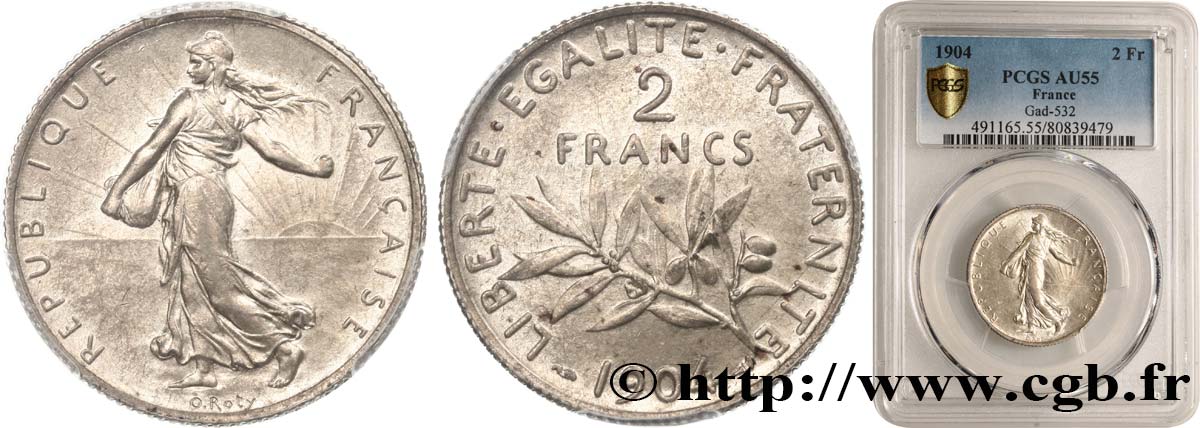 2 francs Semeuse 1904  F.266/8 AU55 PCGS