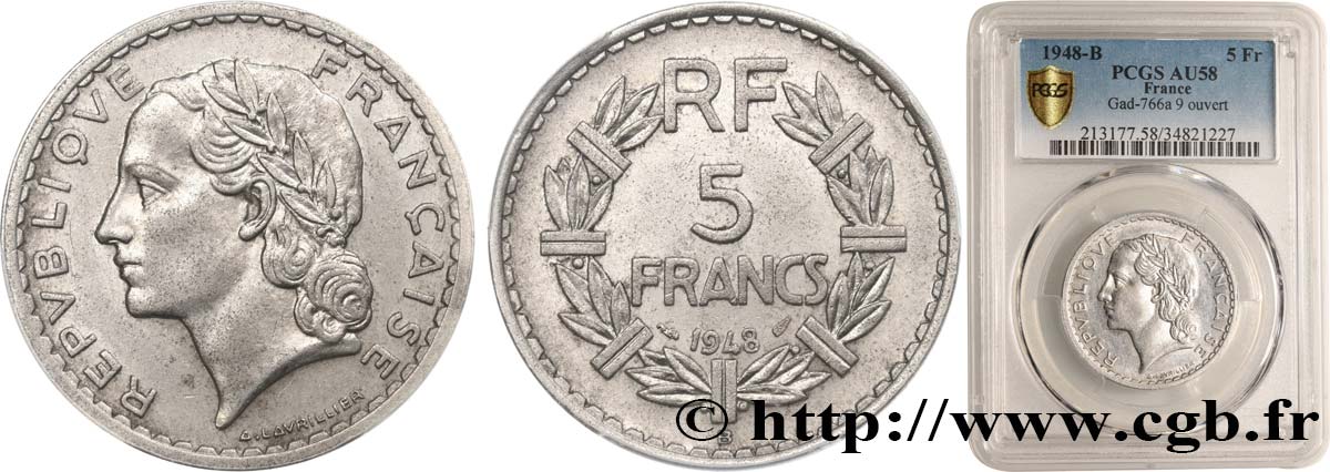 5 francs Lavrillier, aluminium 1948 Beaumont-Le-Roger F.339/15 VZ58 PCGS