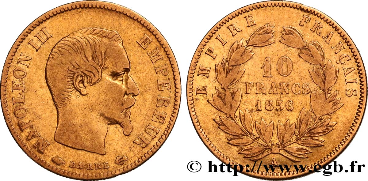 10 francs or Napoléon III, tête nue 1856 Paris F.506/3 TB30 