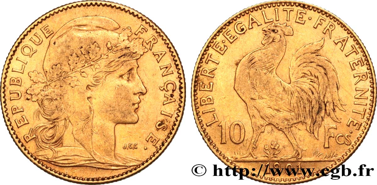 10 francs or Coq 1901 Paris F.509/5 BB45 