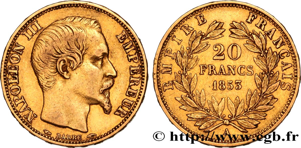 20 francs or Napoléon III, tête nue 1853 Paris F.531/1 TTB45 
