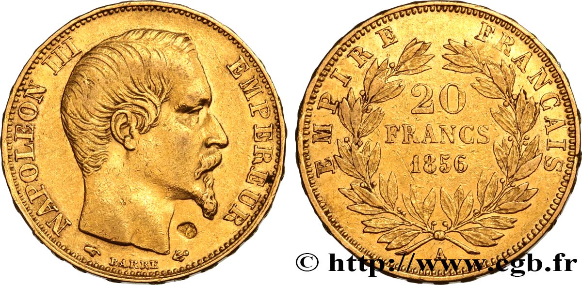 20 francs or Napoléon III, tête nue 1856 Paris F.531/9 TTB 